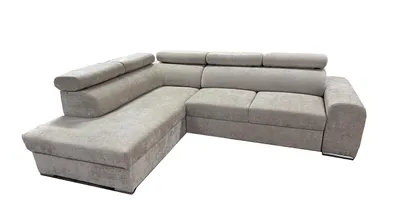Produktbild von Wohnero24 Ecksofa PAVONE 4 208 x 263 cm – modernes Chenille Sofa Beige/Hellgrau mit Schlaffunktion 190 x 125 cm & Bettkasten, verstellbare Kopfstützen
