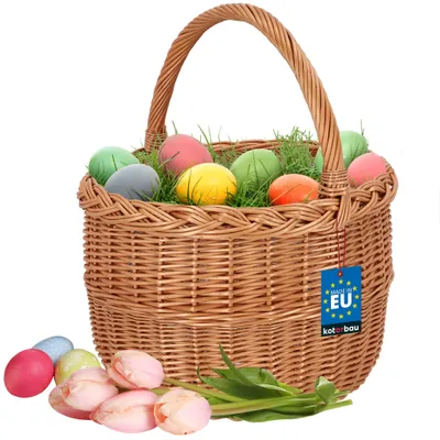 Produktbild von KOTARBAU® Einkaufskorb - Aufbewahrungskorb - Korb Geflochten - ⌀ 30 cm - Pilzkorb – Korb für Obst – Picknickkorb – Naturfarbe - Weidenkorb mit Henkel