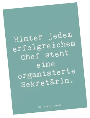 Produktbild von Mr. & Mrs. Panda Postkarte Spruch Sekretärin Erfolg - Meeresbrise - Geschenk, Büro, Postkarten, Dokumentenmanagement, Ansichtskarte, Berufsliebe, Chefetage, Fotokarte