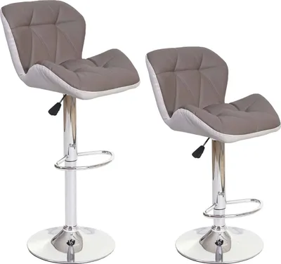 Immagine prodotto di set di 2 sgabelli da bar HWC-A92, sgabello da bancone, altezza regolabile in Pelle finta ~ grigio tortora