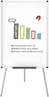 Produktbild von PolkaHome® Whiteboard mit Flipchart-Staffelei – Magnetisch, 90x60 cm, inkl. Stiftehalter und Papierhaken