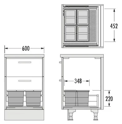Image de Collecteur de déchets Hailo 3201623 Allegro 220 Insert 4x 6.5 litres gris clair