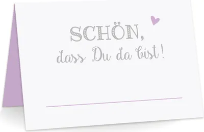 Produktbild von Tischkarten "Schön, dass Du da bist!" flieder – 50 Stück