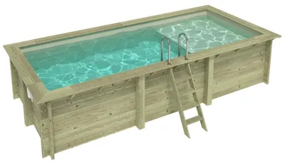 Immagine prodotto di Piscina in legno AQUA 6.1 x 2.85 – H.1.31 m con spiaggia, sabbia, con supporti da cementare