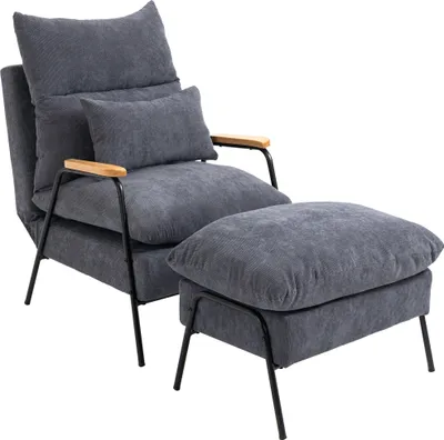 Produktbild von Relaxační čalouněné křeslo 839-505V00GY se stoličkou, televizní křeslo, polohovací opěradlo, polštář, šedé, 68 x 91,5 x 88 cm