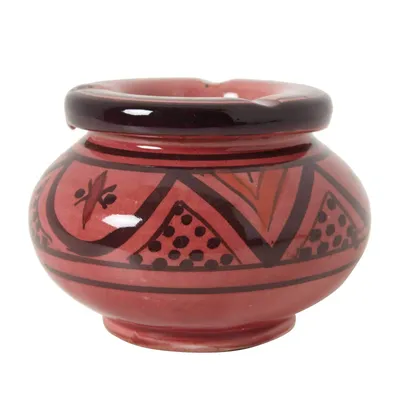 Produktbild von Handgetöpferter Aschenbecher Rot aus glasiertem Ton mit Deckel, Ø 12 cm, H 10 cm für Innen & Außen