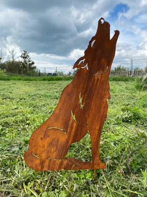 Produktbild von Gartenfigur Wolf heulend groß 75x48cm Gartenstecker Edelrost Gartendeko Wetterfest Rost Metall Rostfigur Hunde Figur Fuchs Tier