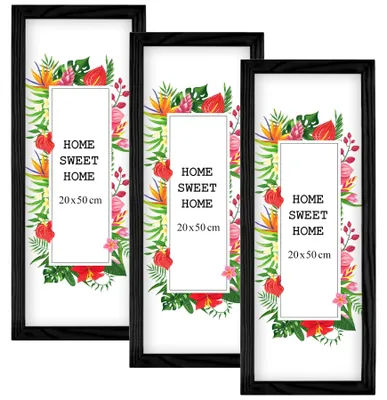 Produktbild von MG Design Set aus 3 Schwarz Bilderrahmen 20 x 50 cm - Aus echtem Holz mit Acrylglas, zum Aufhängen & Aufstellen, für Fotos, Poster & Puzzle