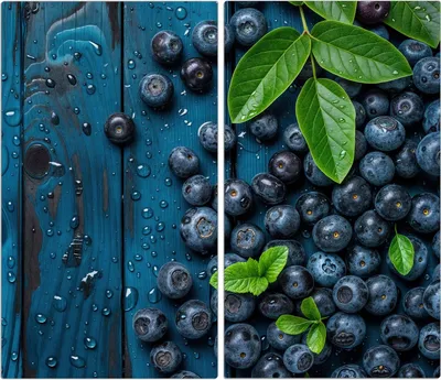 Produktbild von Spritzschutz Herdabdeckplatte Schneidebrett aus Glas Blaubeeren auf Holz 2-Teilig (60x52cm)