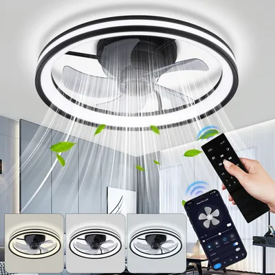 Immagine prodotto di Ventilatore da soffitto Clanmacy con illuminazione e telecomando Lampada da soffitto dimmerabile nera