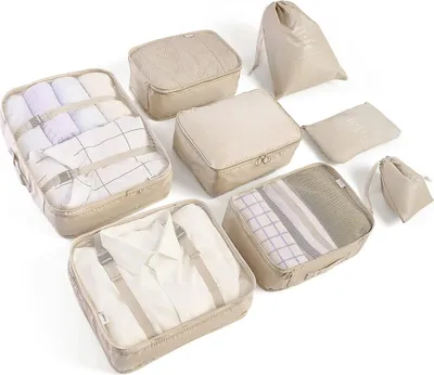 Produktbild von Verpackungsblock für Kofferorganizer - 8-teilig - beige Koffer Organizer