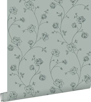 Zdjęcie produktu dla ESTAhome Tapeta róże toile de jouy szaro zielonym 53 cm x 10.05 m