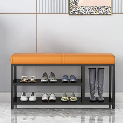 Zdjęcie produktu dla Ławka do przedpokoju z siedziskiem, metalowa konstrukcja, wysoka nośność, miękka poduszka, kolor czarny, wymiary: 80x32x45 cm