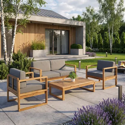Produktbild von BEAUTYSOFA | DANILO Gartenmöbel Set Akazienholz – Gartensitzgruppe mit Sofa, 2 Sesseln und Couchtisch, Lounge Set für 4 Personen