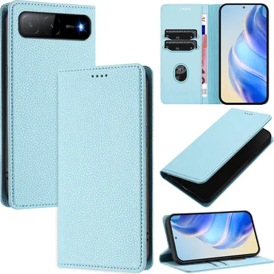 Produktbild von Litchi Leder Handyhülle für Tecno Spark Go 2025/Infinix Hot 60i 5G Wallet Kartenfächer Standfunktion Hülle Hellblau