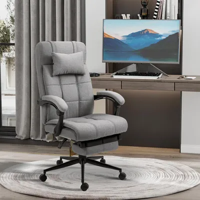 Immagine prodotto di okwish sedia da ufficio sedia da lavoro girevole con schienale imbottito, sedia da scrivania con cuscino per la testa e braccioli, sedia da gioco con altezza regolabile, grigio chiaro