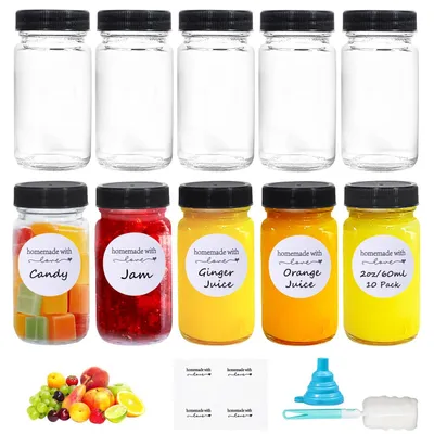 Productafbeelding van Glazen Flessen 60ml - Beugelfles - Mini Flessen - Herbruikbare Flessen - Luchtdichte Flessen - Set van 10 met Etiketten en Trechter - Vulflessen