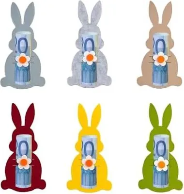 Produktbild von 12 Stück Geldgeschenk Ostern Verpackung Set, Filz Osterhasen Deko Figuren, kleine Ostergeschenke, Bunte Hasen Anhänger, Tischdeko Frühling für Erwachsene Freunde Familie Osterdeko Frühling
