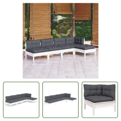 Produktbild von The Living Store 5-tlg. Garten-Lounge-Set mit Kissen Weiß Kiefernholz
