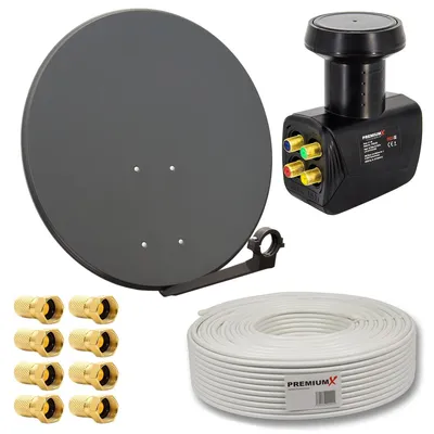 Produktbild von PremiumX SAT Anlage 80cm Antenne Quad LNB 30m Kabel 8x F-Stecker