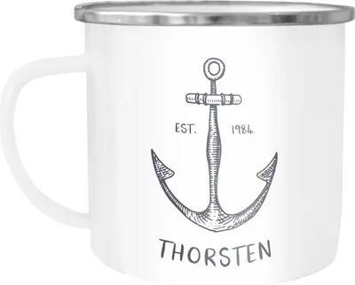 Produktbild von Emaille-Tasse mit Anker Namen Emaille-Becher personalisierte Geschenke Namensaufdruck Namensbecher SpecialMe® weiß-metall Emailletasse