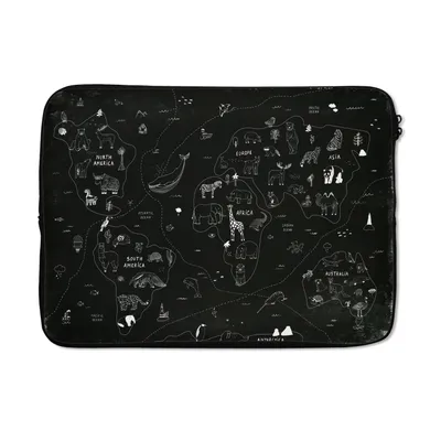 Produktbild von MuchoWow® Laptop Hülle 13 Zoll Weltkarte - Kinder - Schwarz - Weiß Laptoptasche - Laptophülle - Sleeve - Rundumschutz