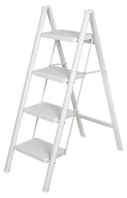 Imagen del producto de Escalera de aluminio de 4 peldaños, plegable, con capacidad de hasta 150 kg, con peldaños antideslizantes, para uso doméstico