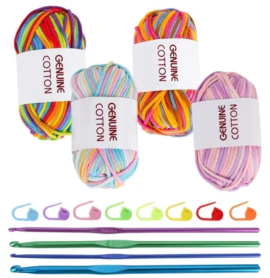 Image de Kit de fil à broder pour débutants, comprenant 4 pelotes de 50g en coton-nylon, avec des crochets à broder