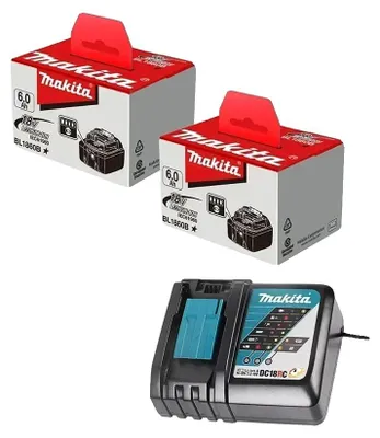 Immagine prodotto di Batteria agli ioni di litio, capacità 6,0 Ah, compatibile con diversi utensili elettrici, 2 batterie da 6,0 Ah + caricabatterie