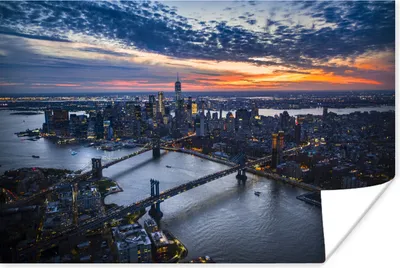 Produktbild von MuchoWow® Poster Die Brooklyn Bridge bei einem farbenfrohen Sonnenuntergang in New York 180x120 cm - Fotoplakat