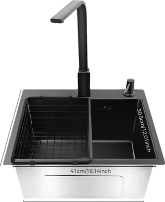 Produktbild von Küchenspüle, Edelstahl, Einzelbecken-Design, schwarz