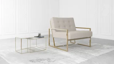 Produktbild von S-STYLE MÖBEL - Karin Loungesessel mit Goldenen Füßen aus Beige Bouclé-Stoff, B/T/H: 84 cm/ 89 cm/ 81 cm