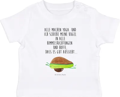 Produktbild von Mr. & Mrs. Panda Babyshirt Avocado Yoga 0. - 6. Monat - Weiß - Geschenk, Baby  Shirt, Haha, Hilfe, Unsportlich, Humor, T-Shirt, Bauch, Kinder Top