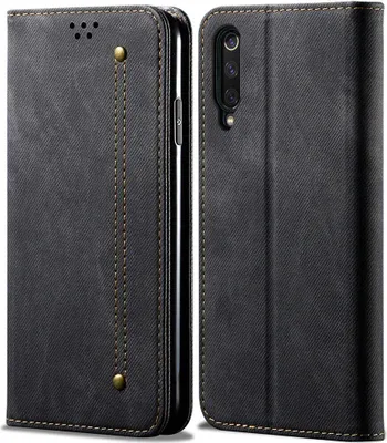 Produktbild von Xiaomi Mi 9 Hülle, LaimTop Denim Leder Brieftasche Magnetverschluss Flip Bookstyle Schutzhülle mit Standfunktion für Xiaomi Mi 9 Schwarz