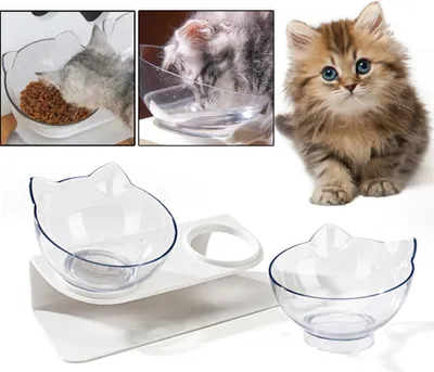 Produktbild von Doppelt erhöhte Katzennäpfe mit Ständer, 15 geneigte Katzennäpfe mit Nackenschutz, Futter- und Wassernapf für Katzen oder kleine Hunde
