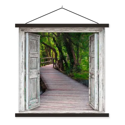 Produktbild von MuchoWow® Textilposter Brücke - Wald - Aussicht 90x90 cm mit schwarzem Rahmen - Magnetisches