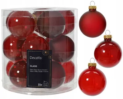 Zdjęcie produktu dla Zestaw 15 czerwonych szklanych bombek choinkowych 6cm