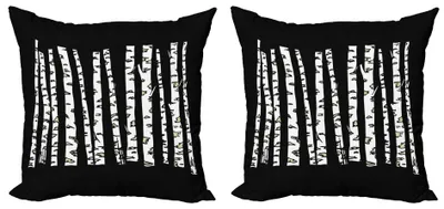 Produktbild von ABAKUHAUS Wald Kissenbezug Set (2Stück), Baum-Stämme Wald Thema Waldwachstum Symbol Saison Artsy Illustration, 50 x 50 cm, Charcoal Grau und Weiß