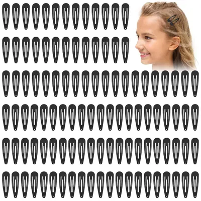 Image de Barrettes pour filles, lot de 110 pièces, barrettes noires, barrettes en métal pour la coiffure, le maquillage et les accessoires de coiffure.