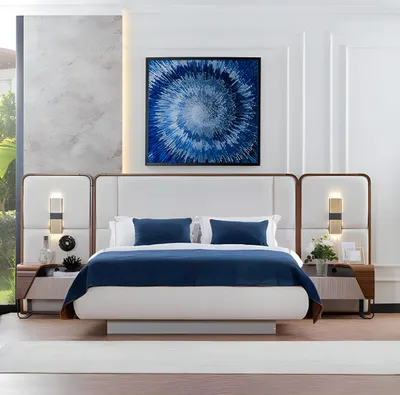 Produktbild von Schlafzimmermöbel Doppelbett mit Bettkasten Nachttische Weiß Stoff 3tlg