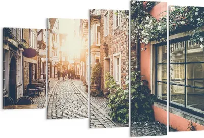 Produktbild von Bild auf Leinwand - Leinwandbild - Straße Haus Leute - 150x100cm - Wand Bild - Wanddeko - Leinwanddruck - Bilder - Kunstdruck - Wanddekoration - Leinwand bilder - Wandkunst - EG150x100-3631