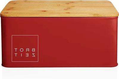 Produktbild von Metallische 2-in-1 Brotkorb und Schneidplatte - Rechteckiger Brotkorb aus Metall mit Bambusabdeckung - Rote Edelstahl - 305 x 235 x 14 cm