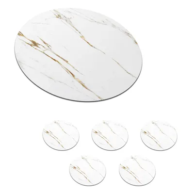 Obrázok produktu pre MuchoWow® Okrúhly sklenený podšálok, sada 6 ks Mramor - biely - zlatý 10x10x0.3cm Podložky pod poháre - podložky pod nápoje - ochrana stolovej dosky -