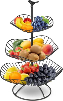 Image de Wylnsie Corbeille à fruits 3 niveaux Noir Métal pour la cuisine et la table à manger