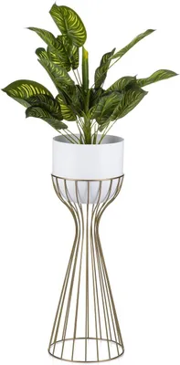 Produktbild von HowHomely Blumenständer LOFT 56 cm - stilvoller Pflanzenständer mit elegantem Design - goldener Rahmen und weiße Abdeckung