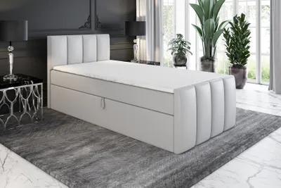 Produktbild von Boxspringbett, Jugendbett FUNI 100x200 (Rechts) mit Bettkästen, Bonell-Matratze und Topper. Farbe: Grau