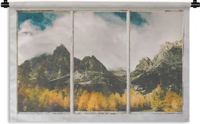 Produktbild von MuchoWow® Wandteppich Wandbehang Aussicht - Baum - Berg 60x40 cm Tapisserie Dekoration Wandtuch - Wanddekorationen