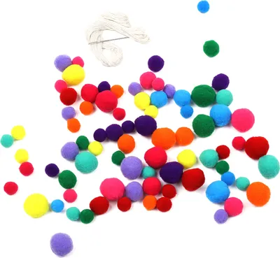 Produktbild von Oblique Unique 80 Mini Pompons zum Auffädeln Bunte Kugeln Bommeln für DIY zum Basteln mit Kindern Dekoration Bastelpompons