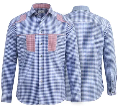 Produktbild von Trachtenhemd für trachten lederhosen freizeit Hemd blau-rot-kariert, Größe:M