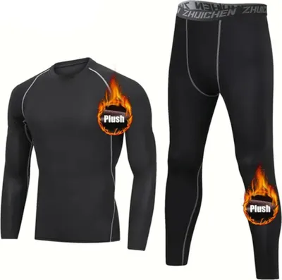 Produktbild von INF Thermo-Unterwäsche Herren Fleece Gefüttert Zweiteiliges Set Schwarz XXL